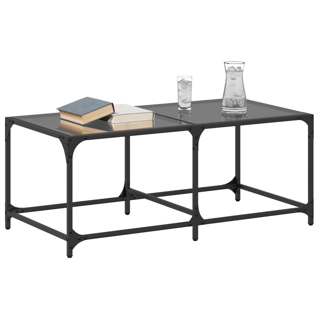 Table basse avec dessus en verre noir 98,5x50x40 cm acier - XIOS