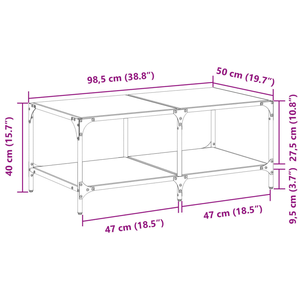 Table basse avec dessus en verre transparent 98,5x50x40cm acier - XIOS