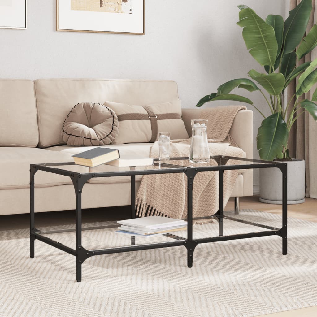 Table basse avec dessus en verre transparent 98,5x50x40cm acier - XIOS