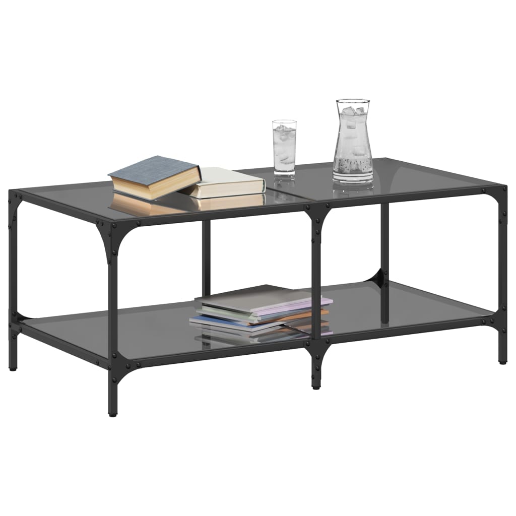 Table basse avec dessus en verre noir 98,5x50x40 cm acier - XIOS