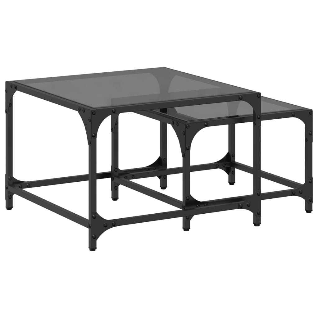 Tables basses gigognes 2 pcs dessus en verre noir acier - XIOS