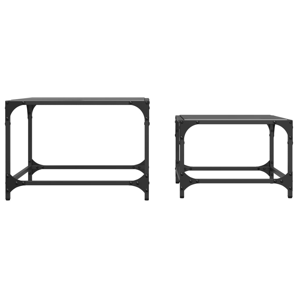 Tables basses gigognes 2 pcs dessus en verre noir acier - XIOS
