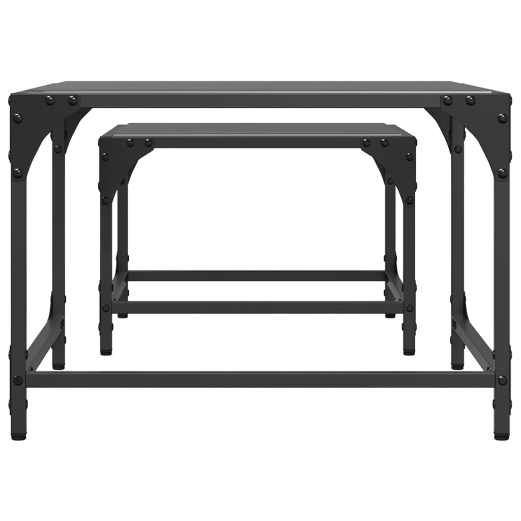 Tables basses gigognes 2 pcs dessus en verre noir acier - XIOS