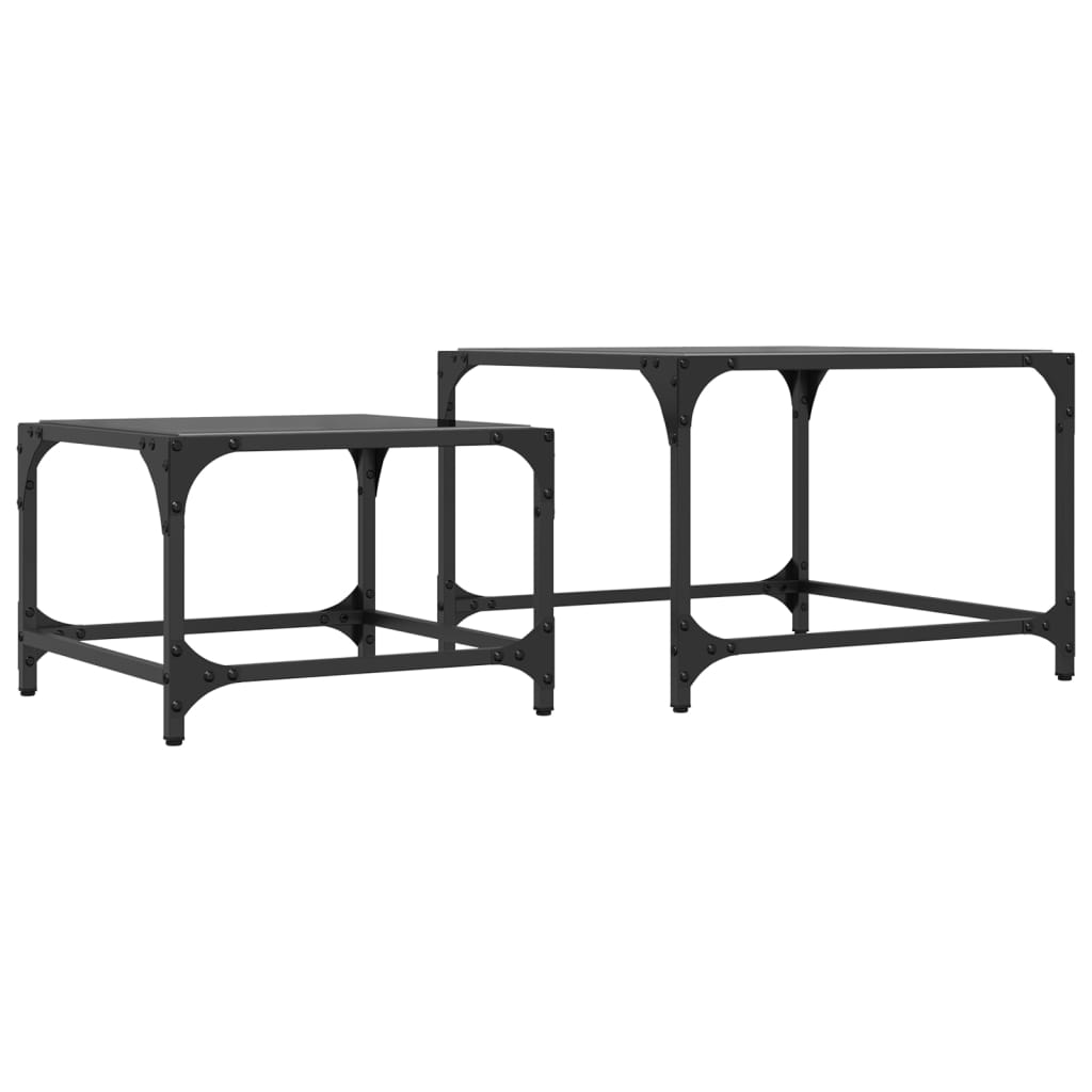 Tables basses gigognes 2 pcs dessus en verre noir acier - XIOS