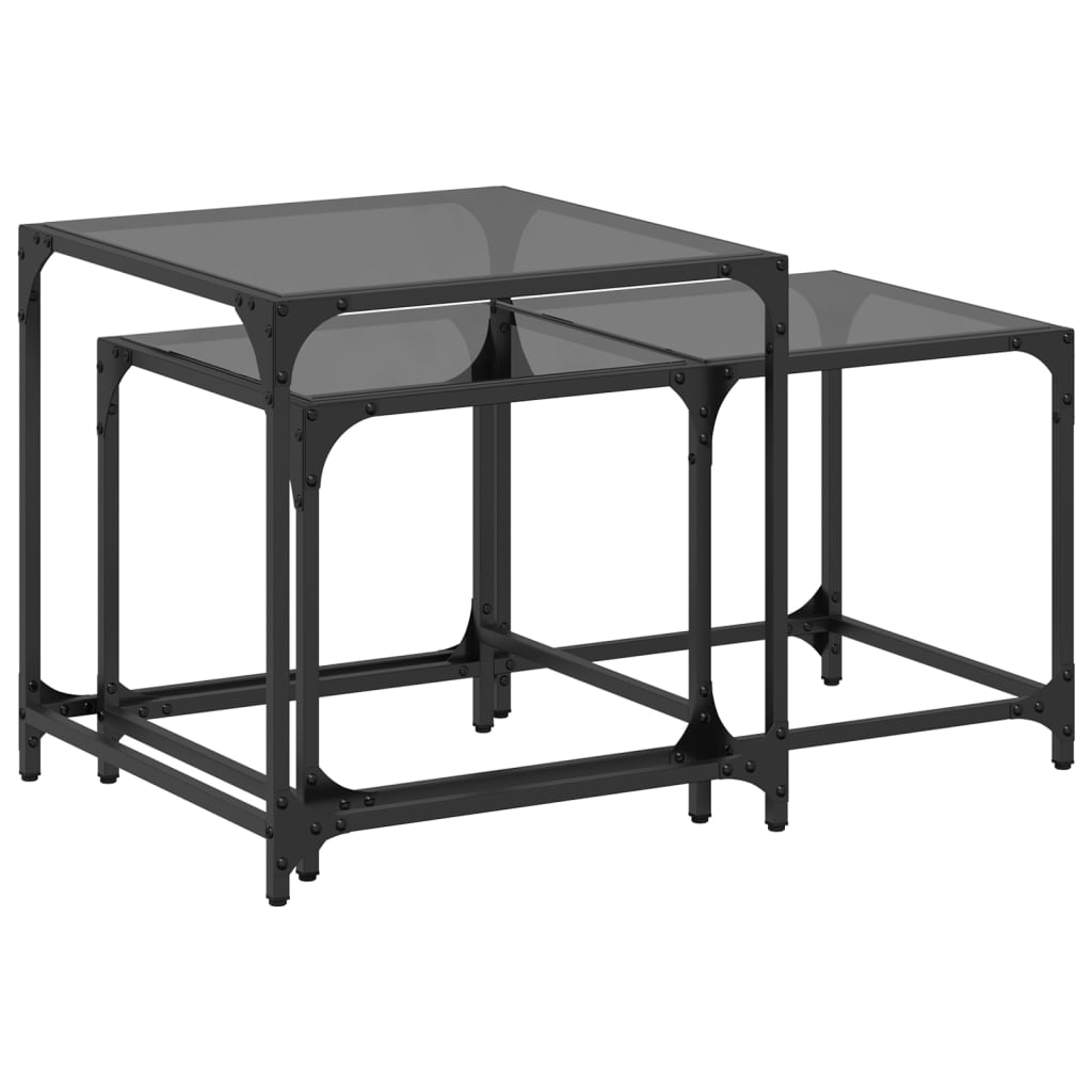 Tables basses gigognes 2 pcs dessus en verre noir acier - XIOS