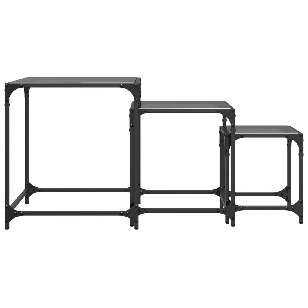 Tables basses gigognes 3 pcs dessus en verre noir acier - XIOS