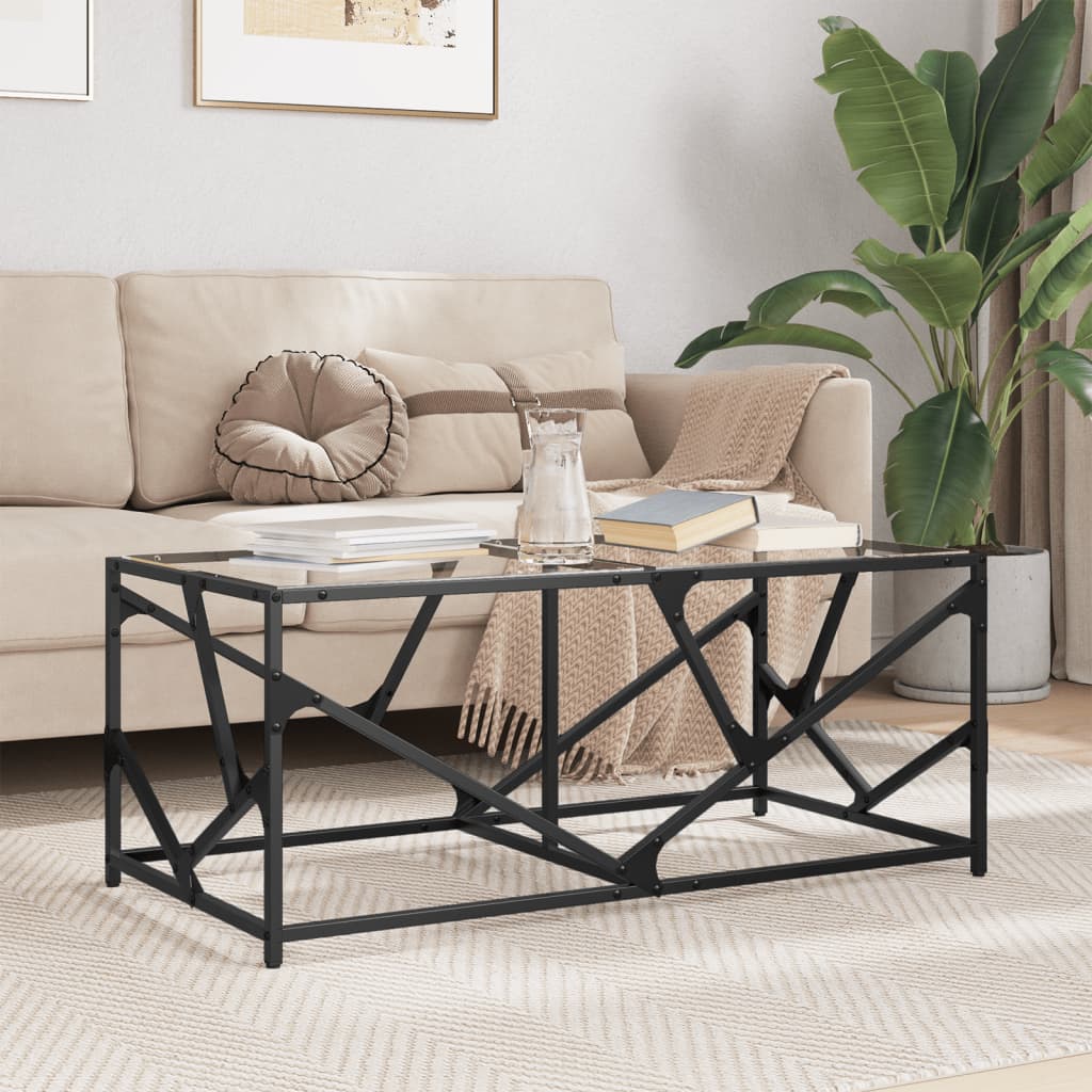 Table basse avec dessus en verre transparent 98,5x50x41cm acier - XIOS