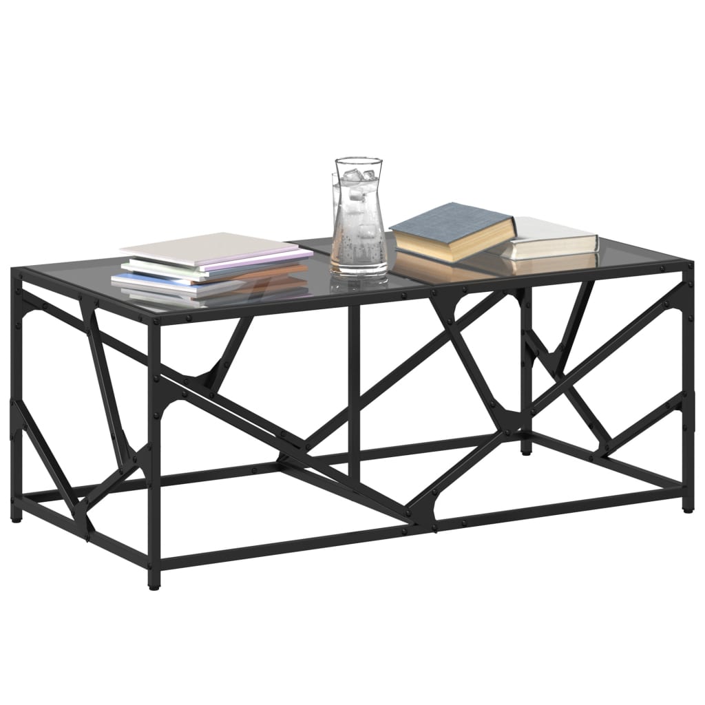 Table basse avec dessus en verre noir 98,5x50x41 cm acier - XIOS
