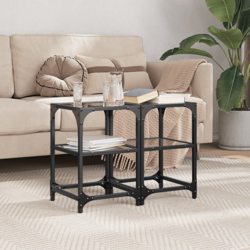 Tables basses avec dessus en verre noir 2 pcs 30x30x45 cm acier - XIOS