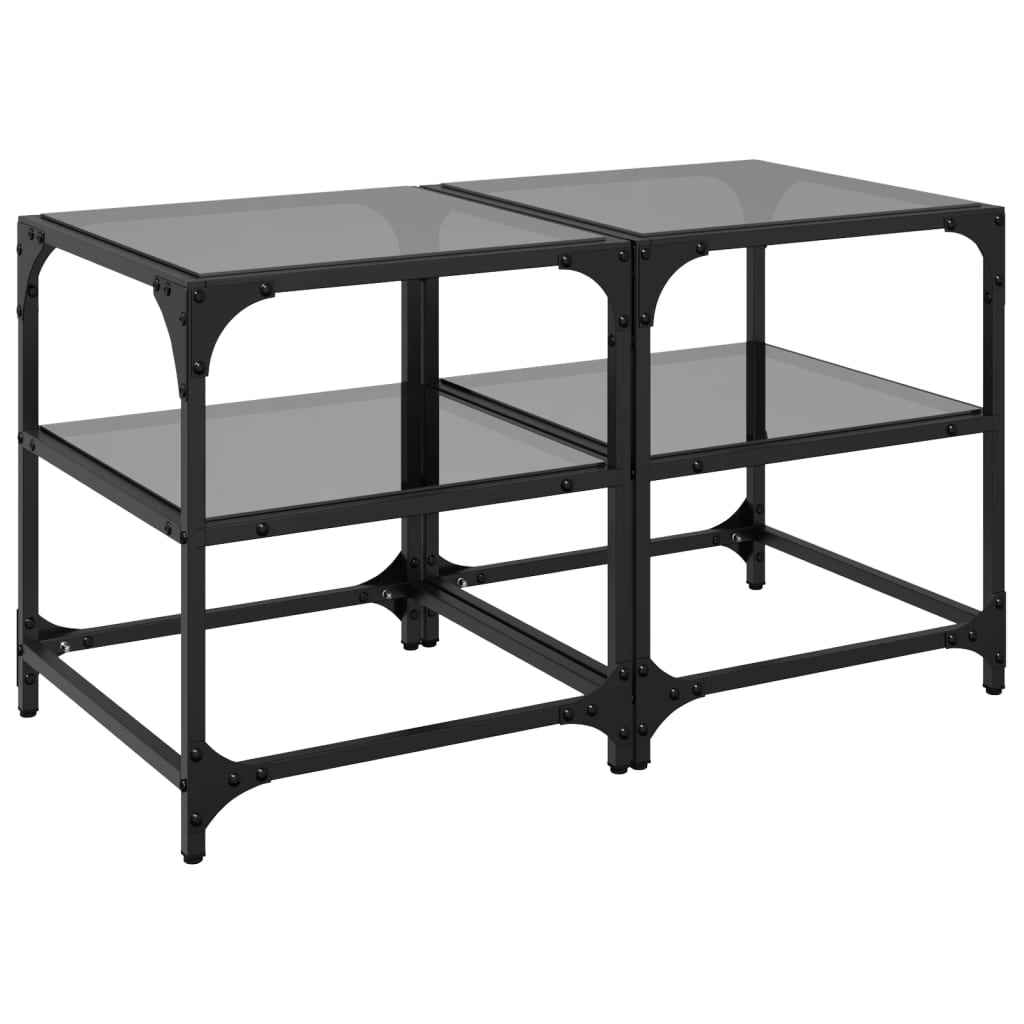 Tables basses avec dessus en verre noir 2 pcs 40x40x45 cm acier - XIOS