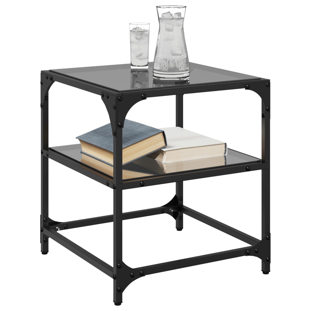 Tables basses avec dessus en verre noir 2 pcs 40x40x45 cm acier - XIOS