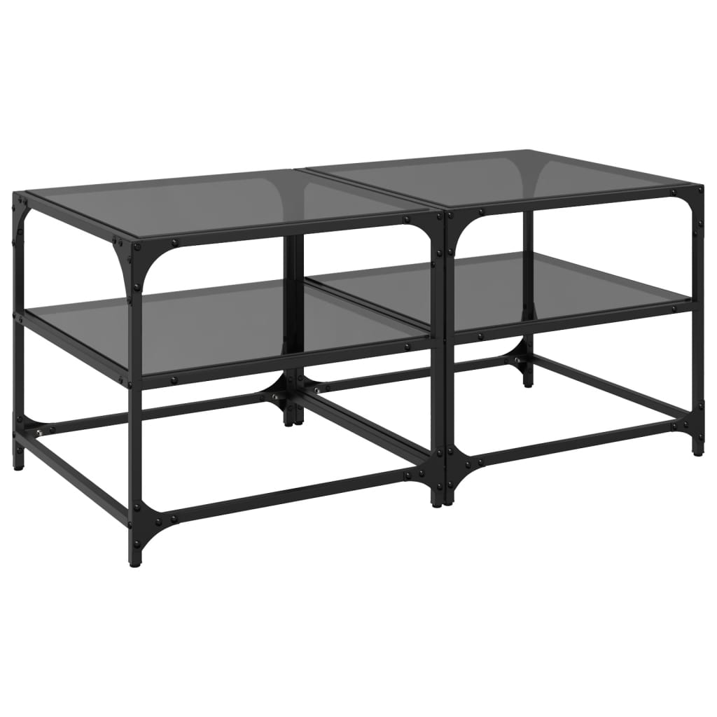 Tables basses avec dessus en verre noir 2 pcs 50x50x45 cm acier - XIOS