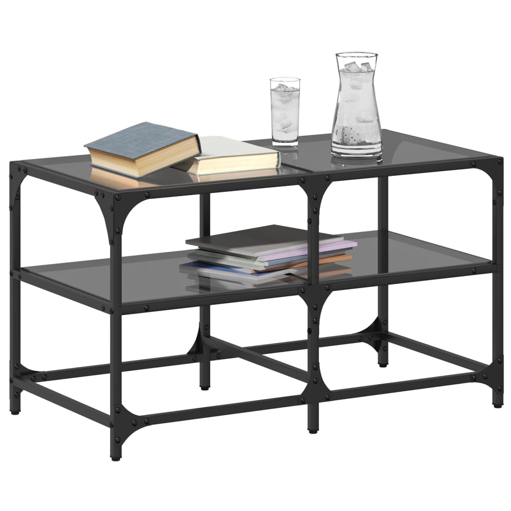 Table basse avec dessus en verre noir 78,5x40x45 cm acier - XIOS
