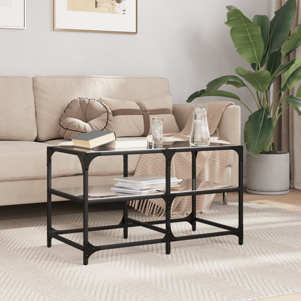 Table basse avec dessus en verre noir 78,5x40x45 cm acier - XIOS
