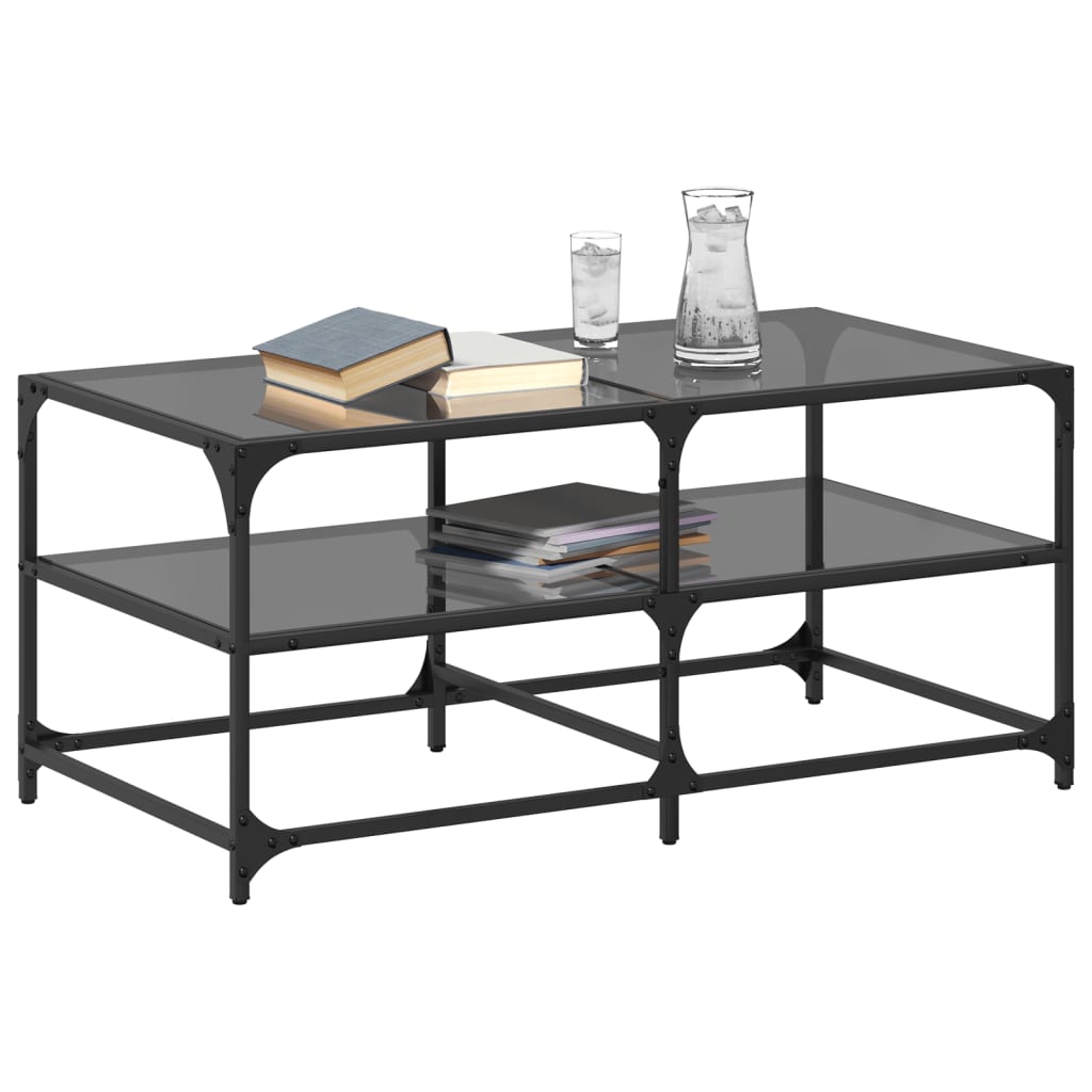 Table basse avec dessus en verre noir 98,5x50x45 cm acier - XIOS