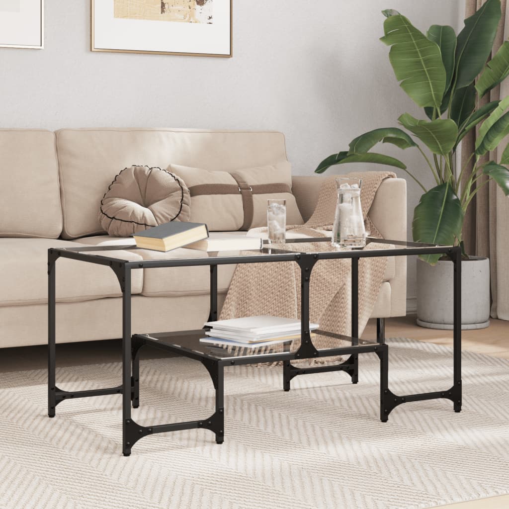 Table basse avec dessus en verre transparent 98,5x50x45cm acier - XIOS
