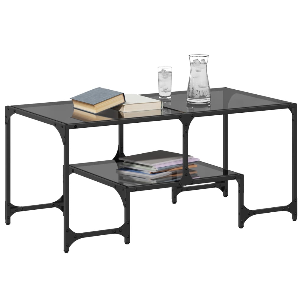 Table basse avec dessus en verre noir 98,5x50x45 cm acier - XIOS
