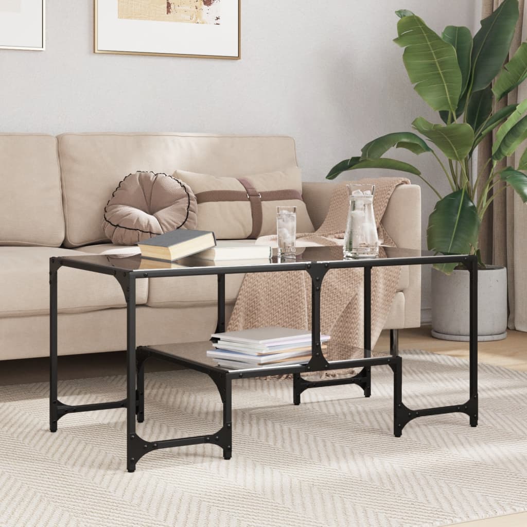 Table basse avec dessus en verre noir 98,5x50x45 cm acier - XIOS