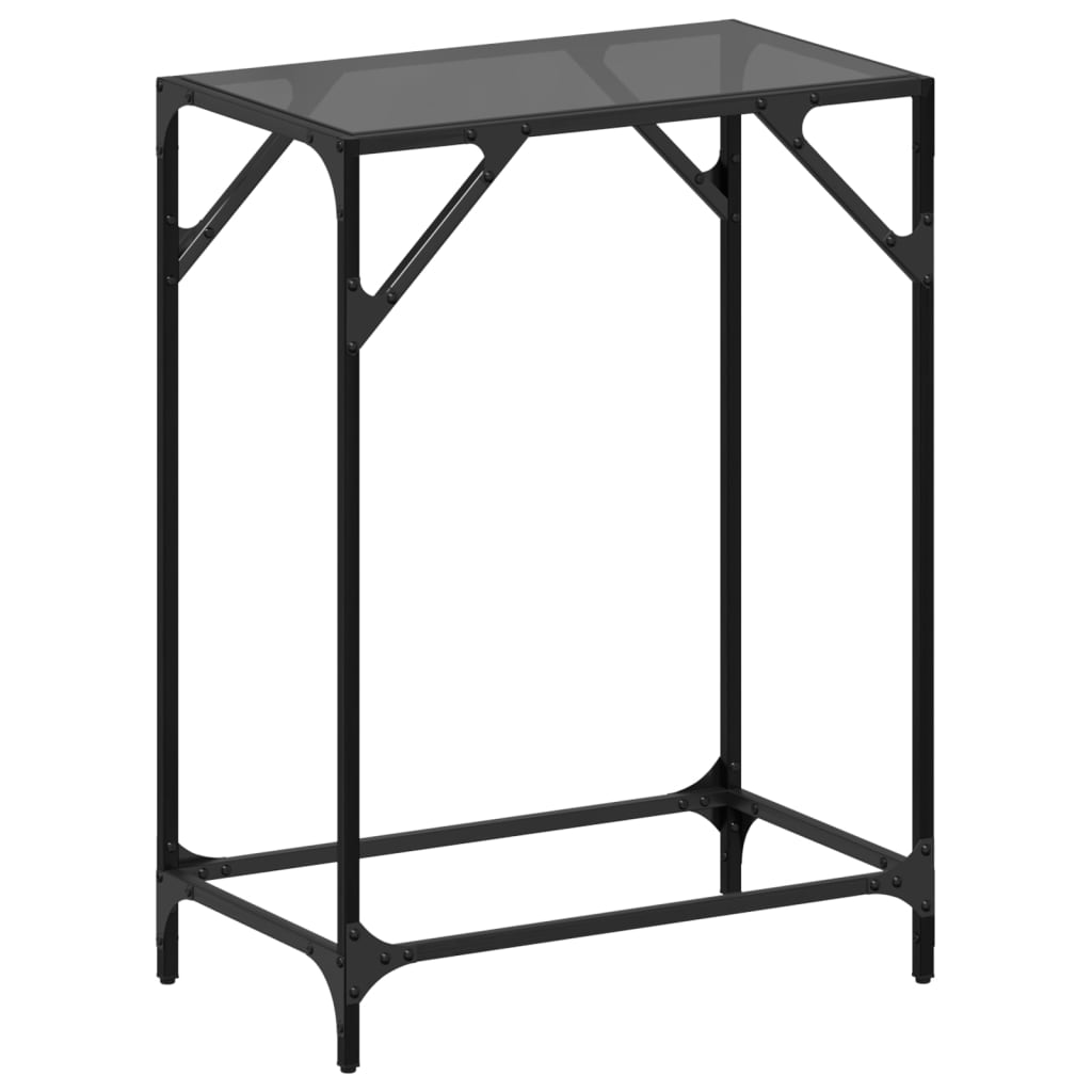 Table console avec dessus en verre noir 60x35x81 cm acier - XIOS