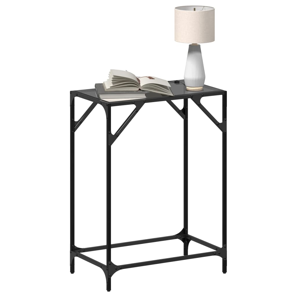 Table console avec dessus en verre noir 60x35x81 cm acier - XIOS