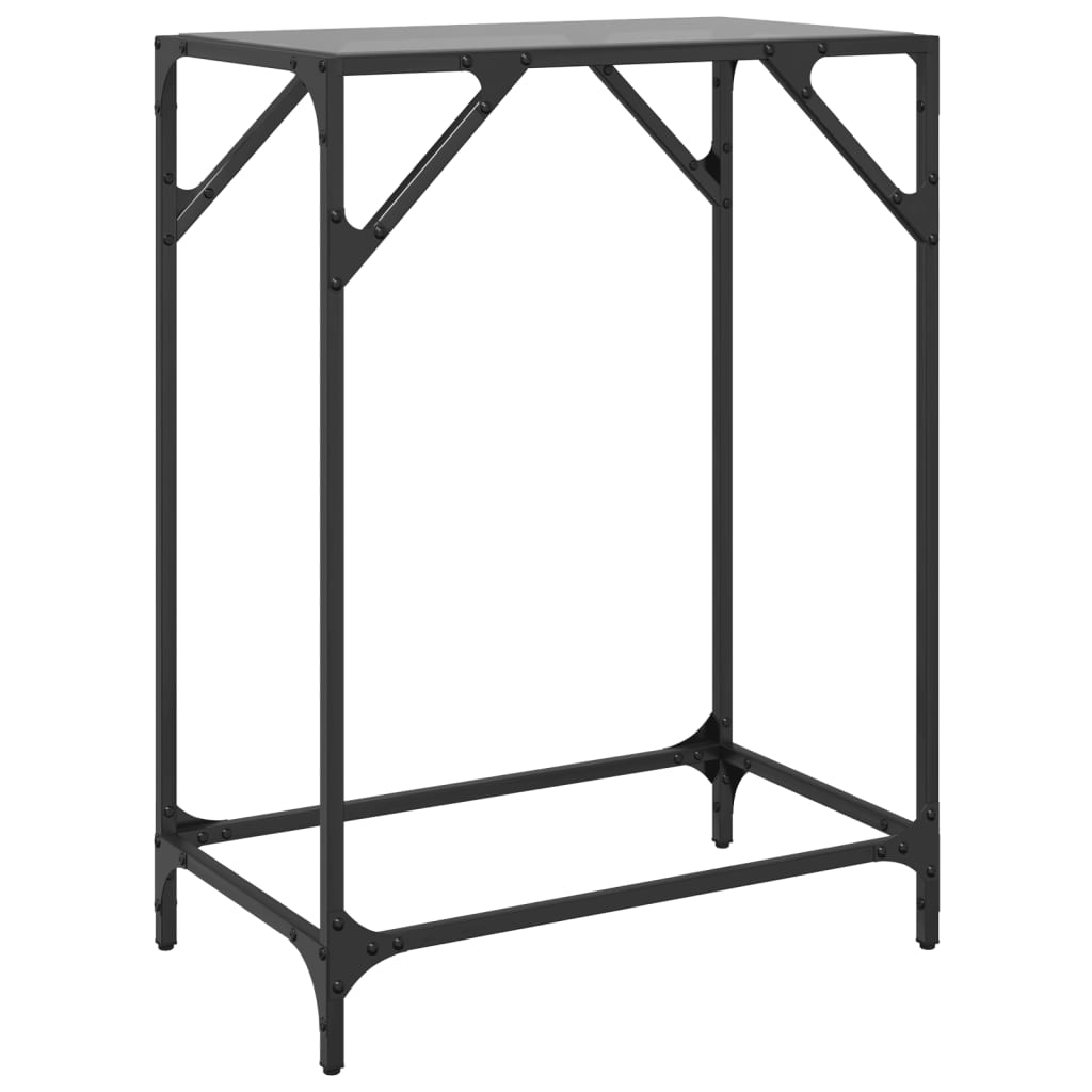 Table console avec dessus en verre noir 60x35x81 cm acier - XIOS