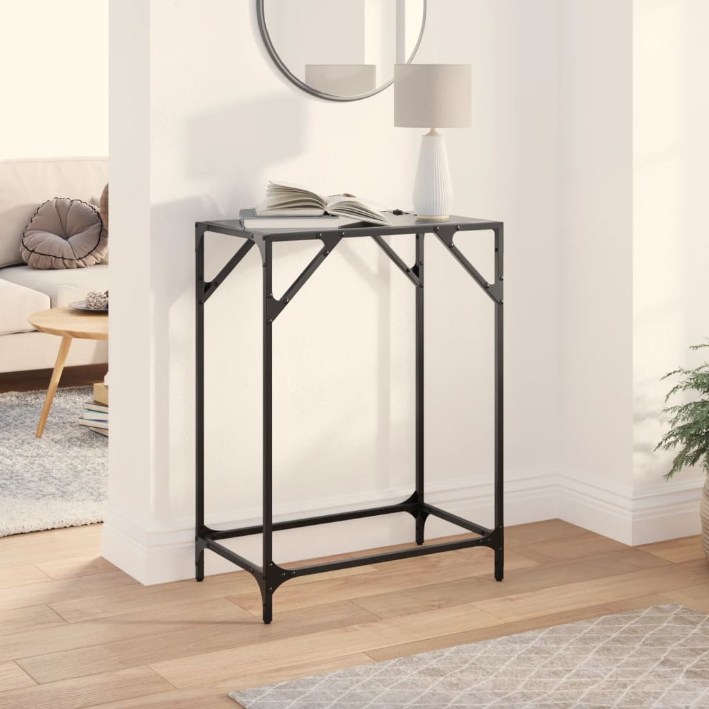 Table console avec dessus en verre noir 60x35x81 cm acier - XIOS