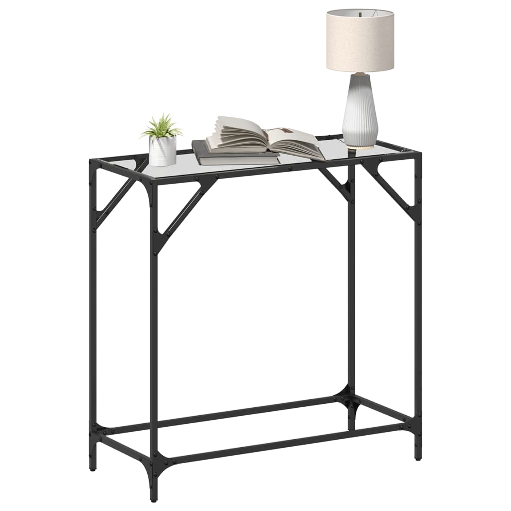 Table console avec dessus en verre transparent 80x35x81cm acier - XIOS