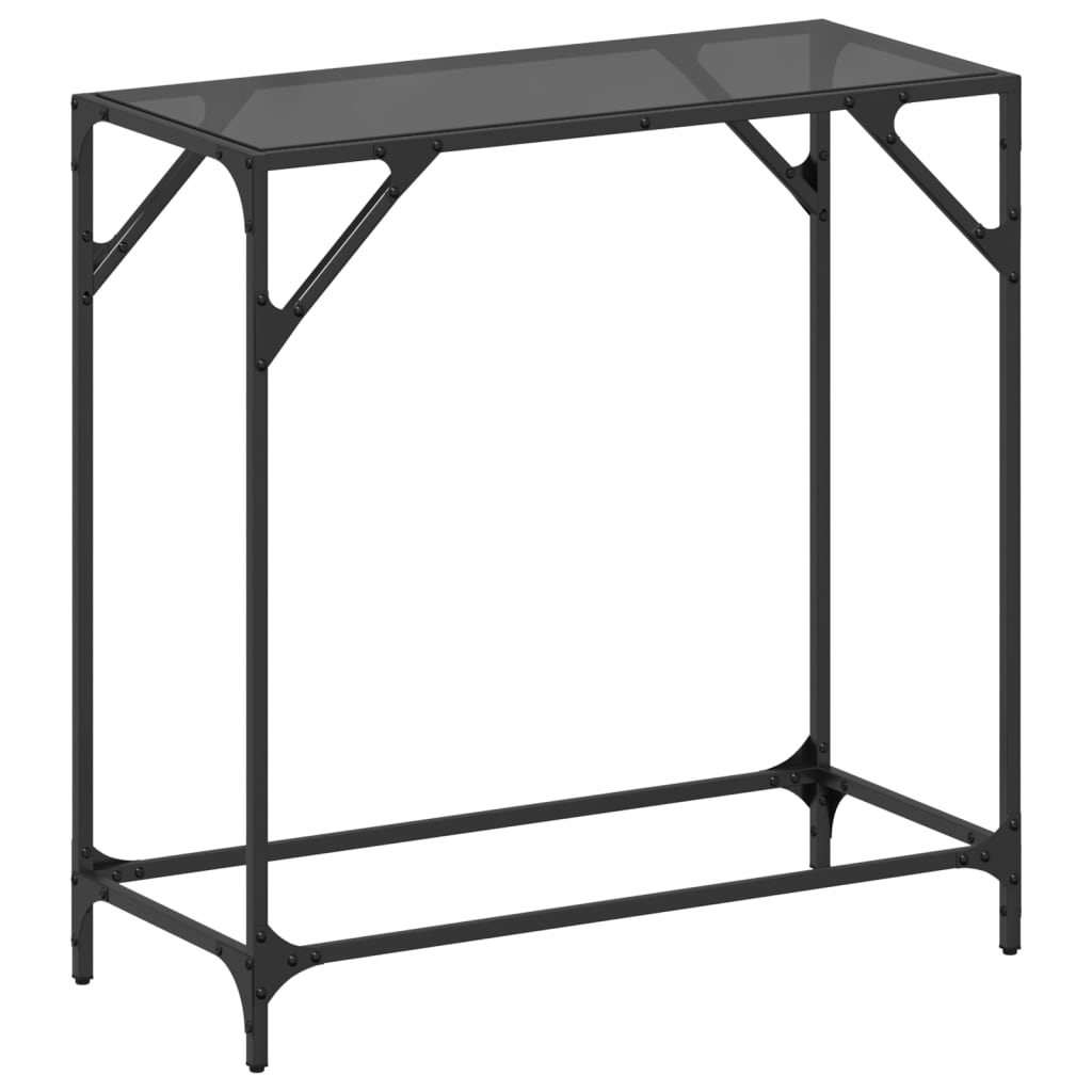 Table console avec dessus en verre noir 80x35x81 cm acier - XIOS
