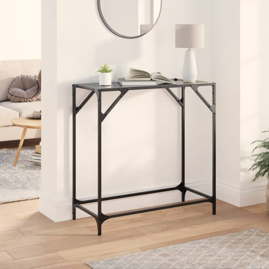 Table console avec dessus en verre noir 80x35x81 cm acier - XIOS