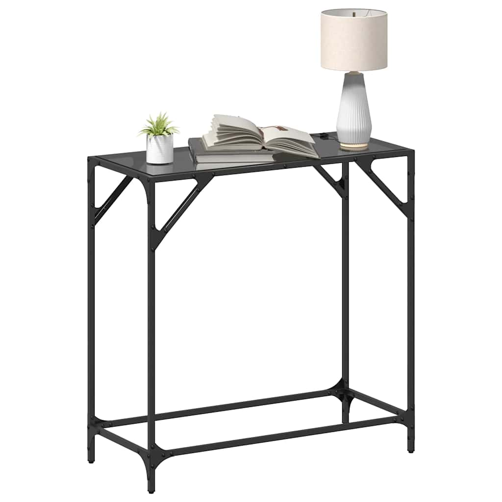 Table console avec dessus en verre noir 80x35x81 cm acier - XIOS