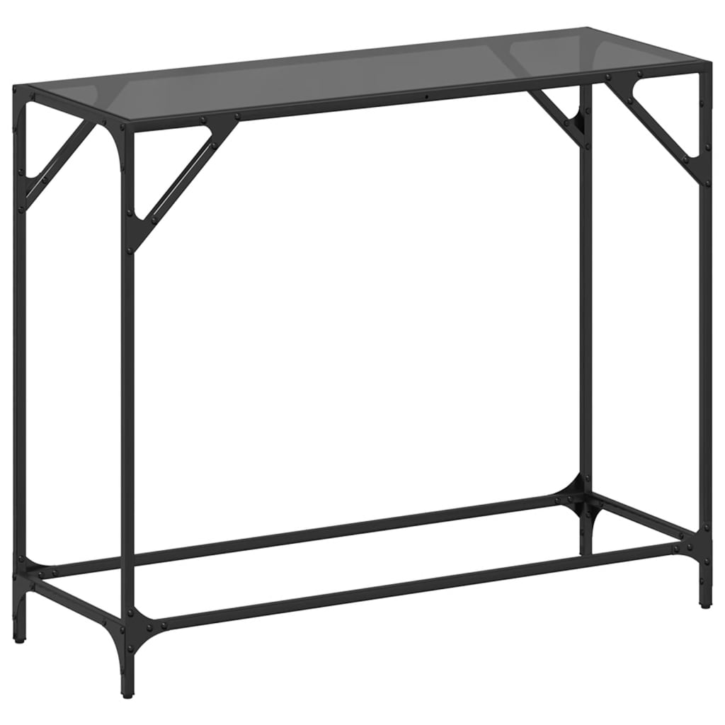 Table console avec dessus en verre noir 98x35x81 cm acier - XIOS
