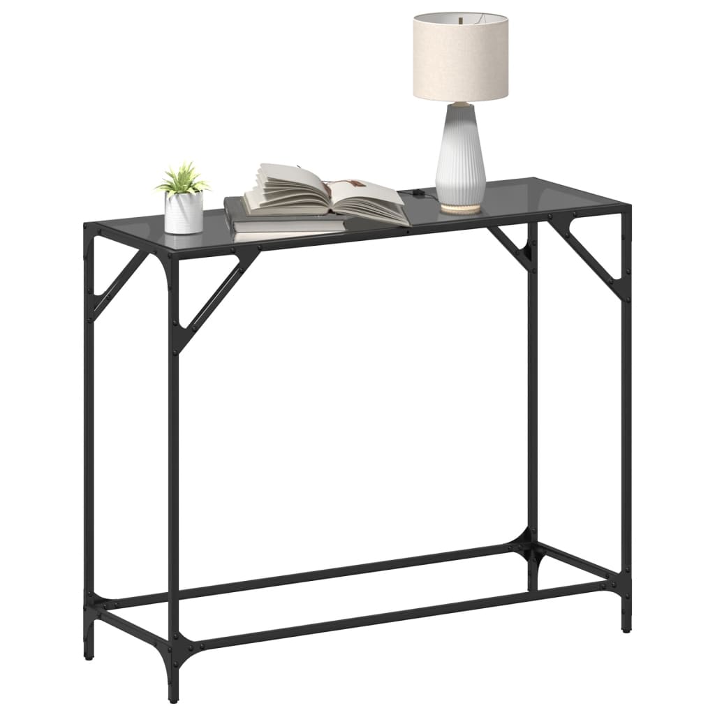Table console avec dessus en verre noir 98x35x81 cm acier - XIOS