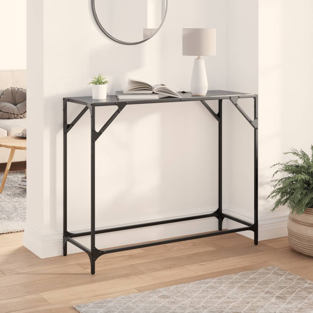 Table console avec dessus en verre noir 98x35x81 cm acier - XIOS