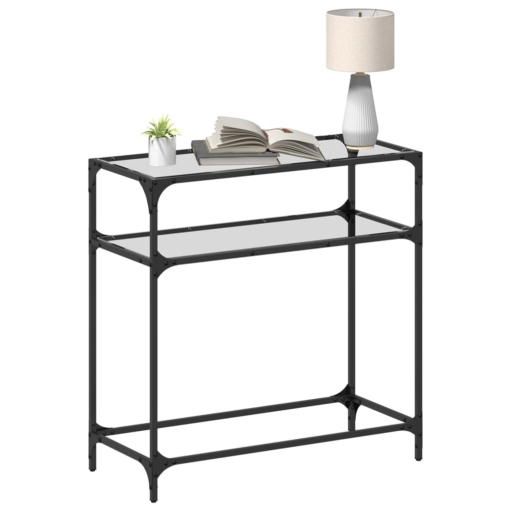 Table console avec dessus en verre transparent 80x35x81cm acier - XIOS