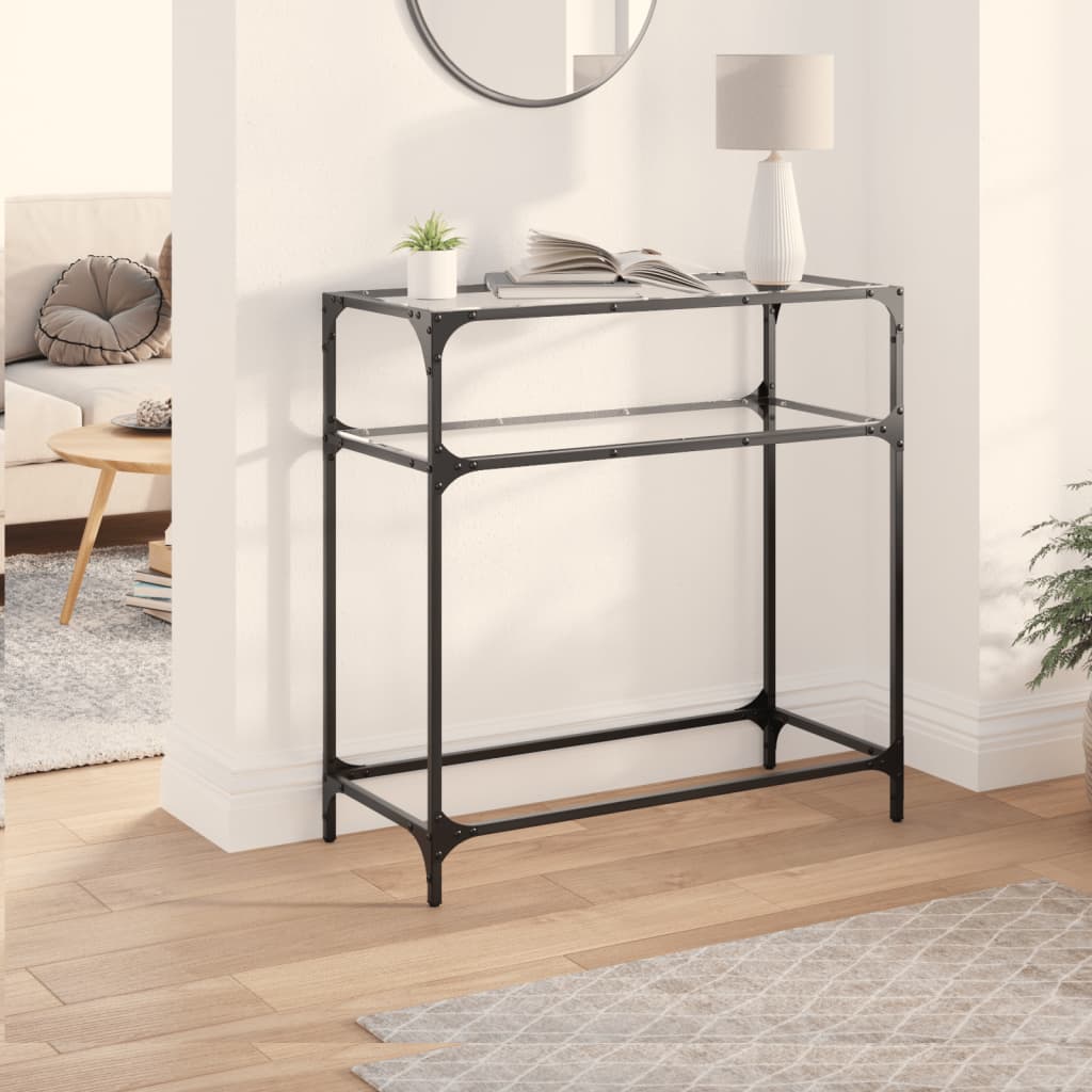 Table console avec dessus en verre transparent 80x35x81cm acier - XIOS