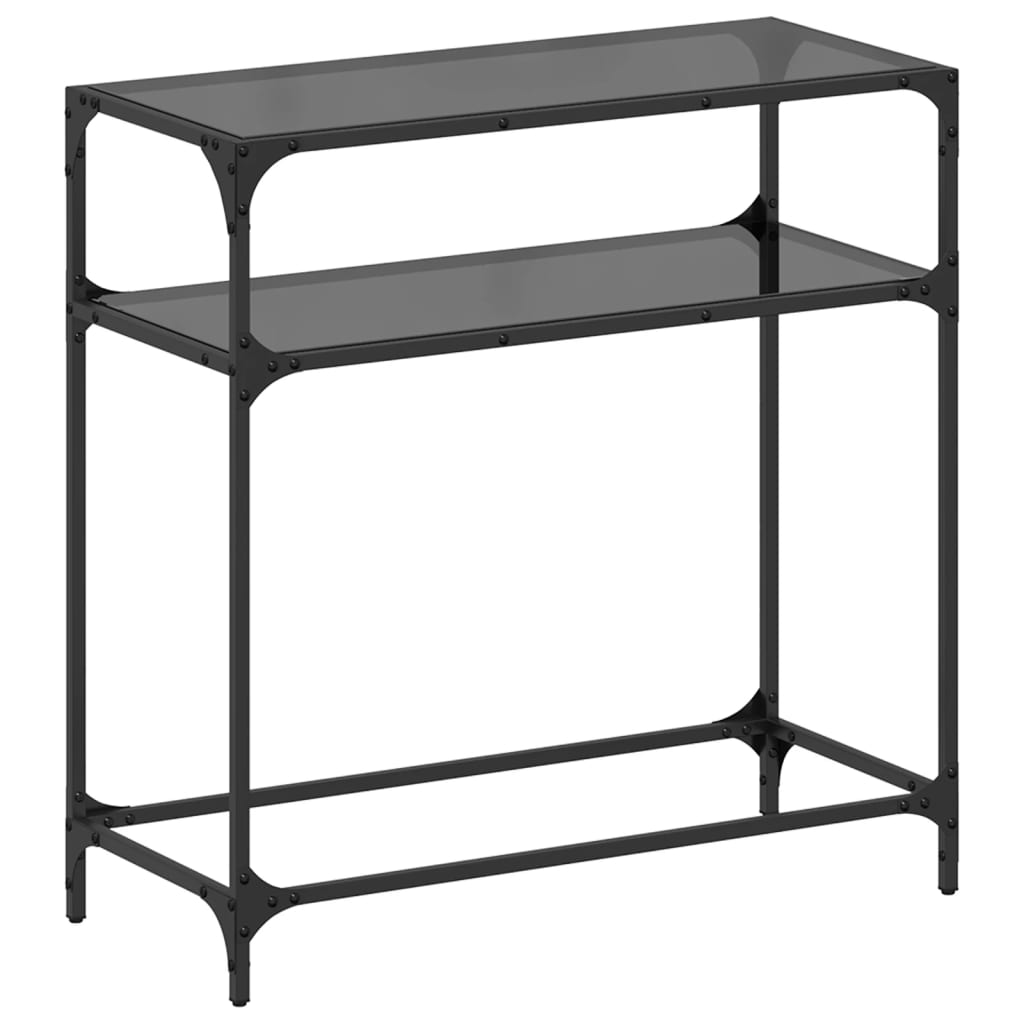 Table console avec dessus en verre noir 80x35x81 cm acier - XIOS