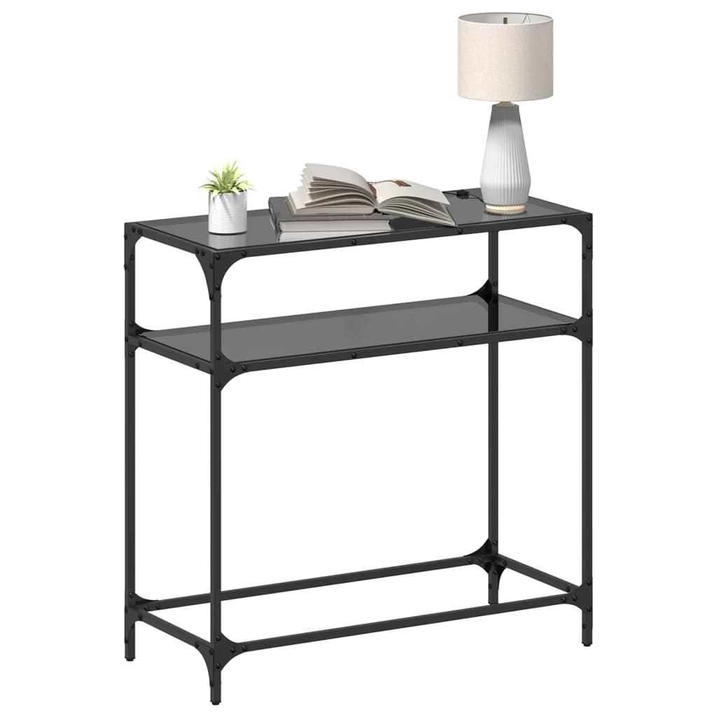 Table console avec dessus en verre noir 80x35x81 cm acier - XIOS