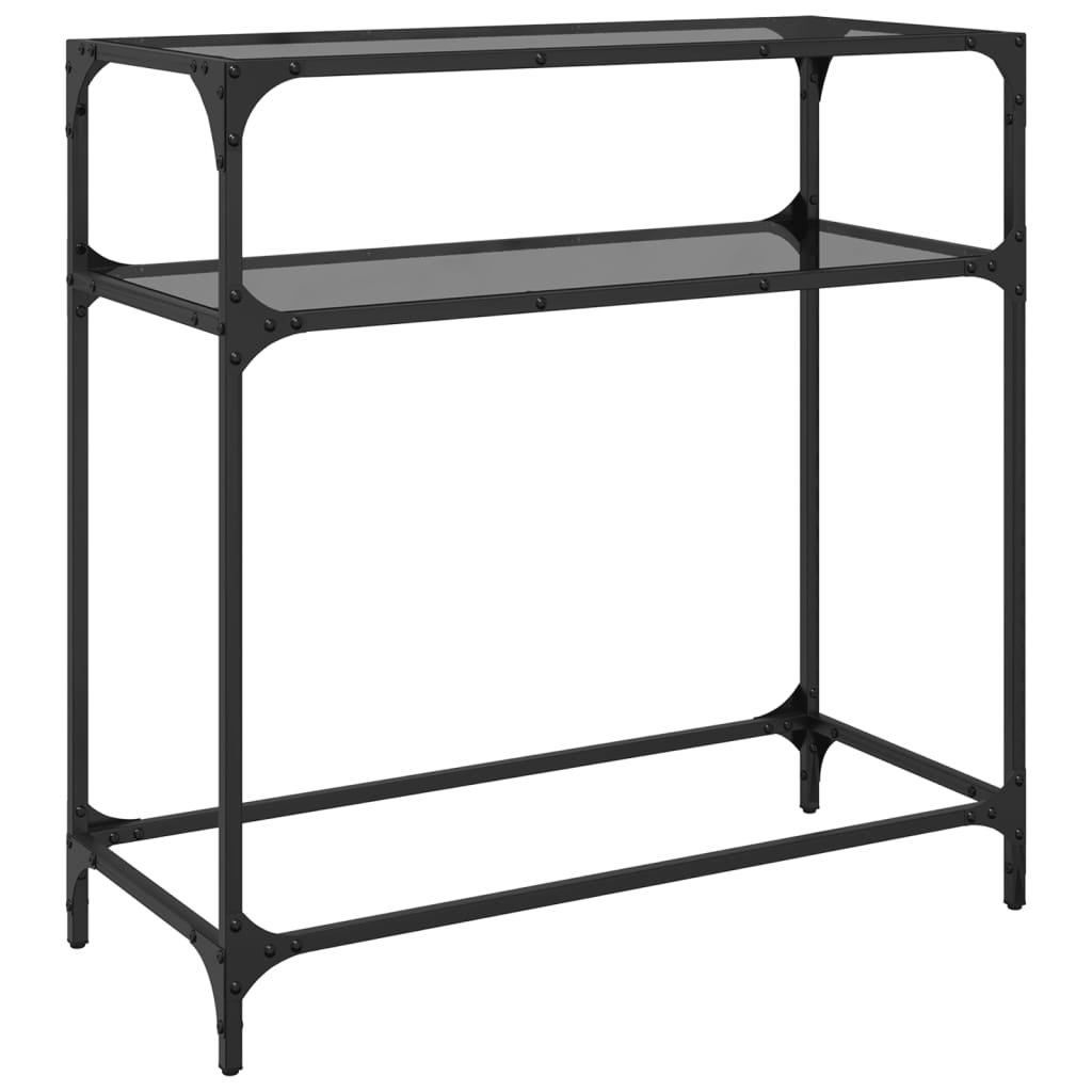 Table console avec dessus en verre noir 80x35x81 cm acier - XIOS