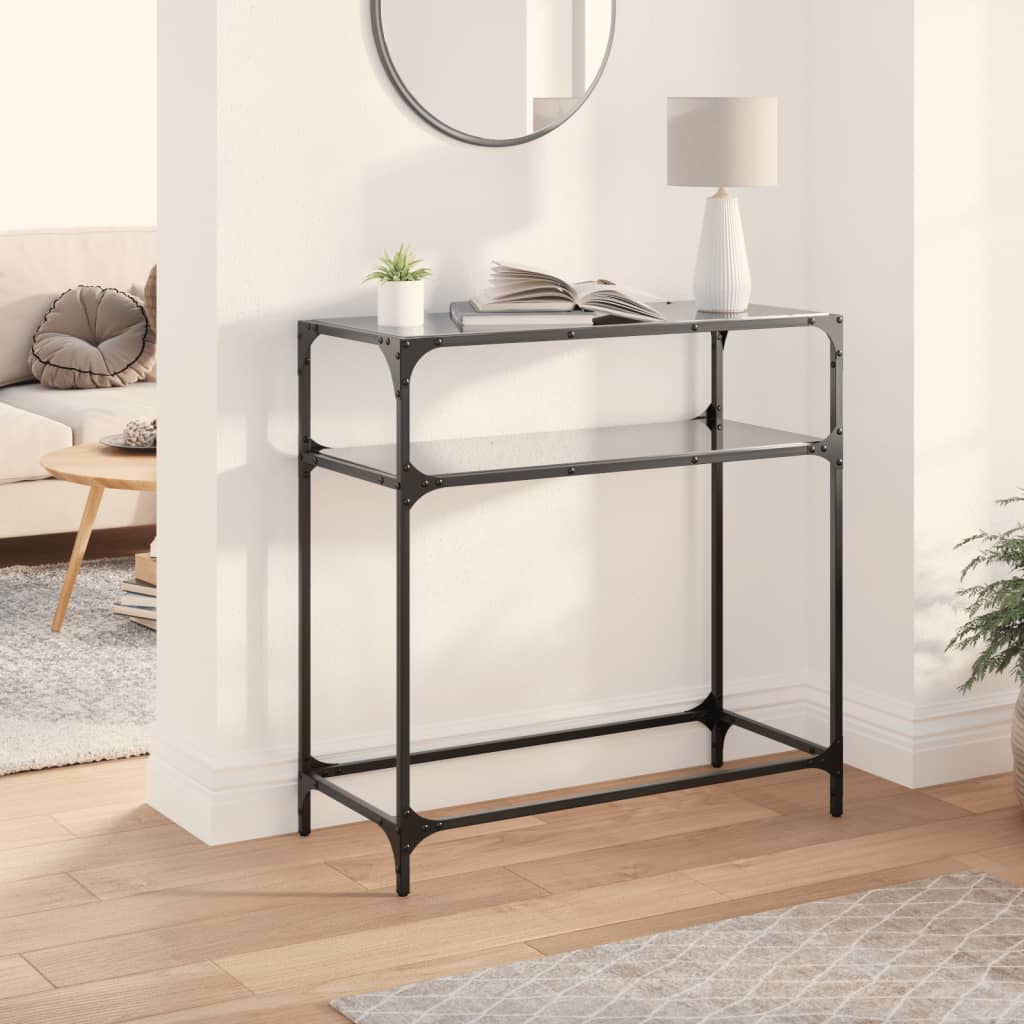Table console avec dessus en verre noir 80x35x81 cm acier - XIOS