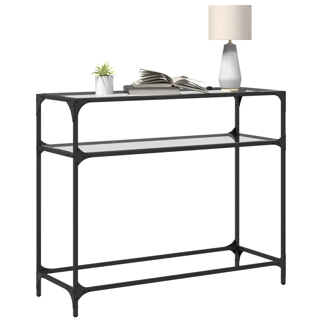 Table console avec dessus en verre transparent 98x35x81cm acier - XIOS