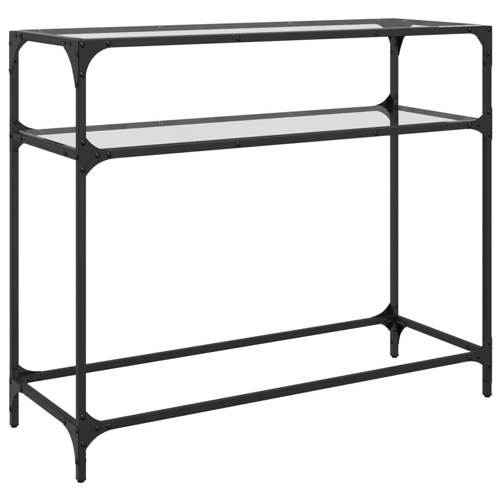 Table console avec dessus en verre transparent 98x35x81cm acier - XIOS