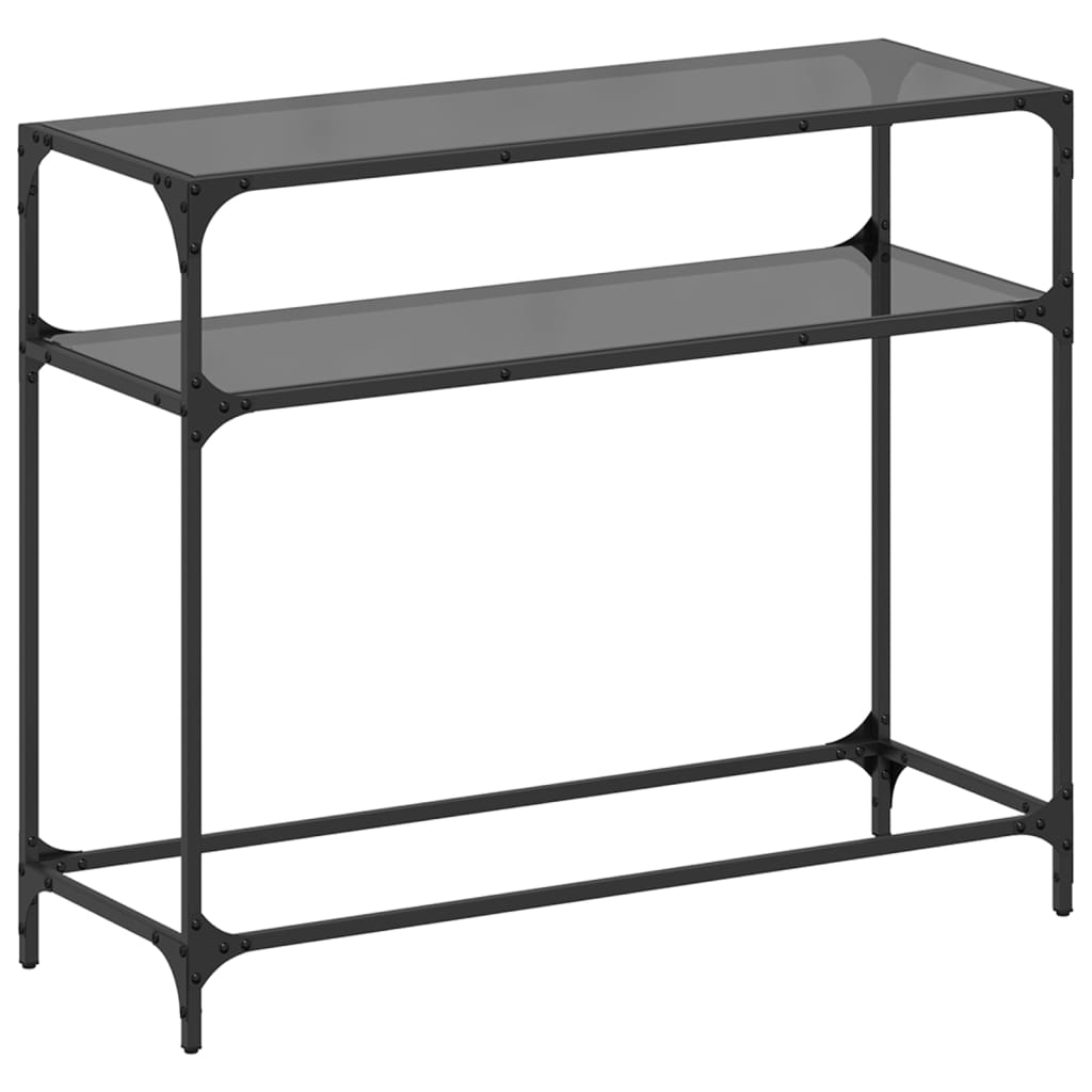 Table console avec dessus en verre noir 98x35x81 cm acier - XIOS