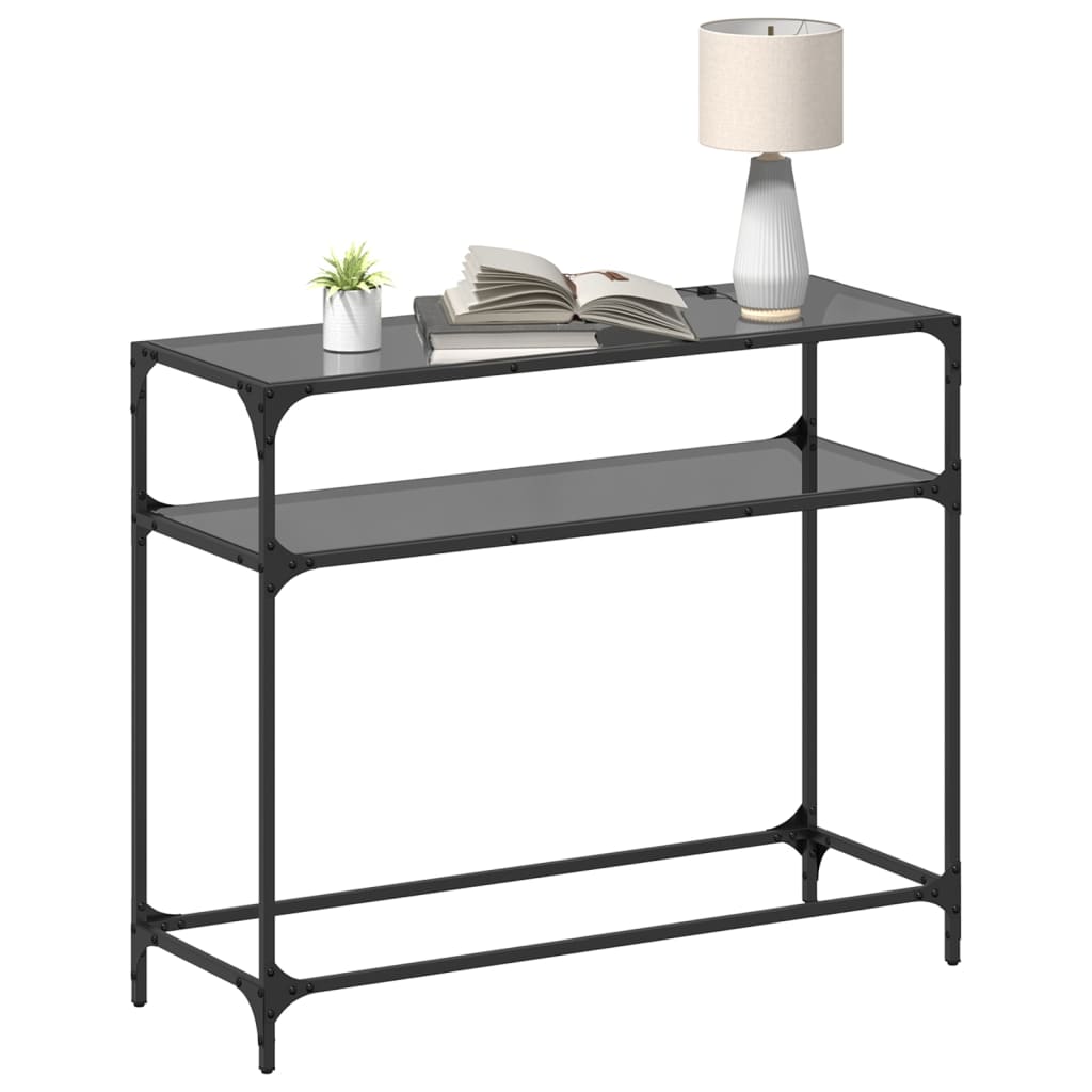 Table console avec dessus en verre noir 98x35x81 cm acier - XIOS
