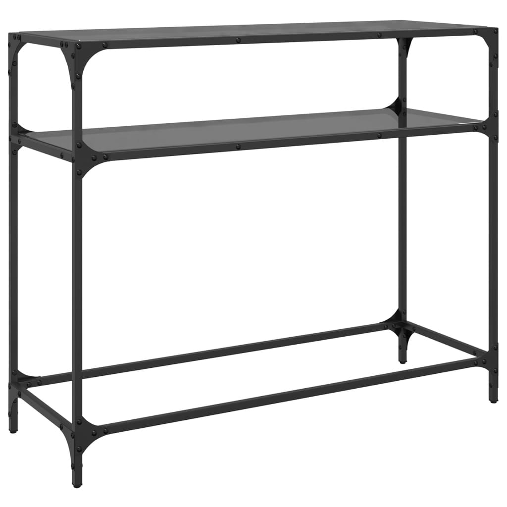 Table console avec dessus en verre noir 98x35x81 cm acier - XIOS