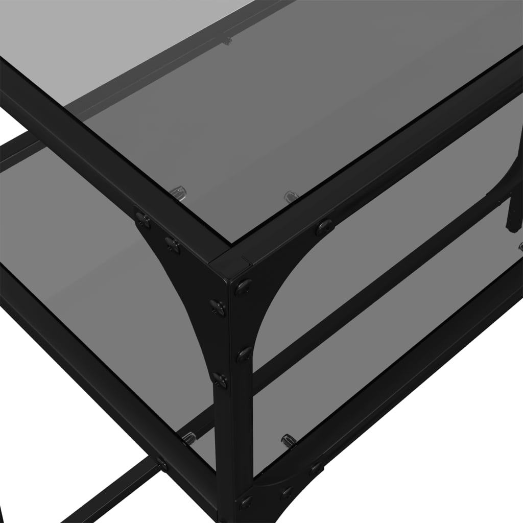 Table console avec dessus en verre noir 98x35x81 cm acier - XIOS
