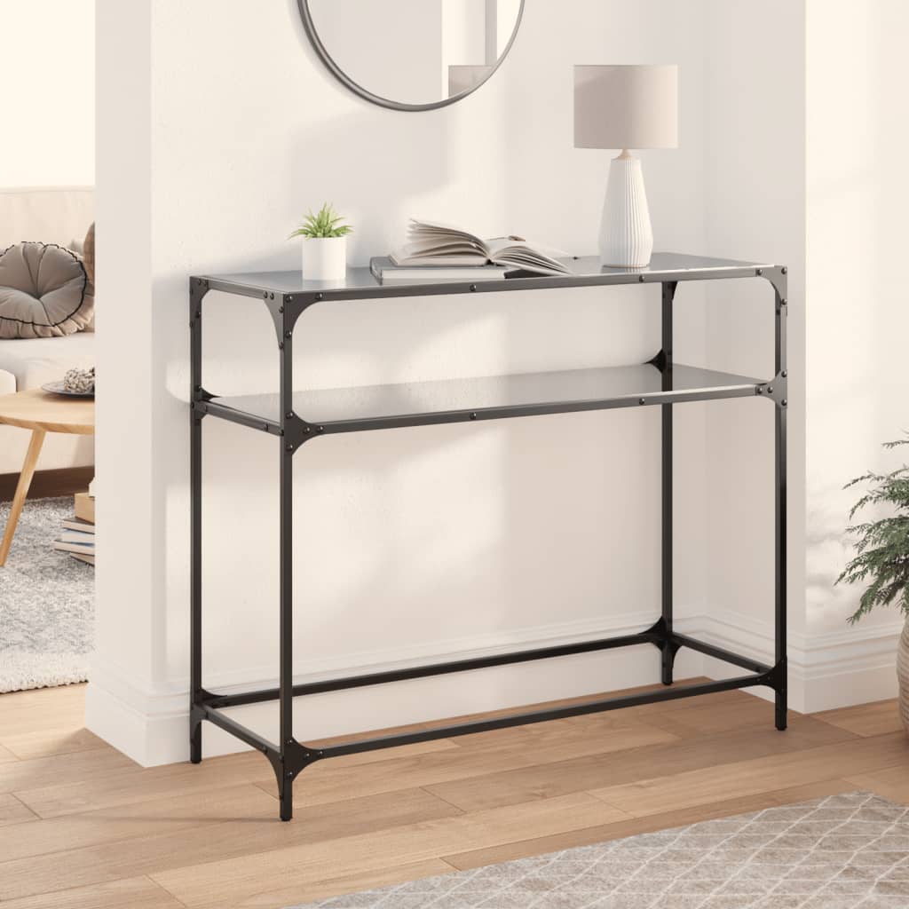 Table console avec dessus en verre noir 98x35x81 cm acier - XIOS