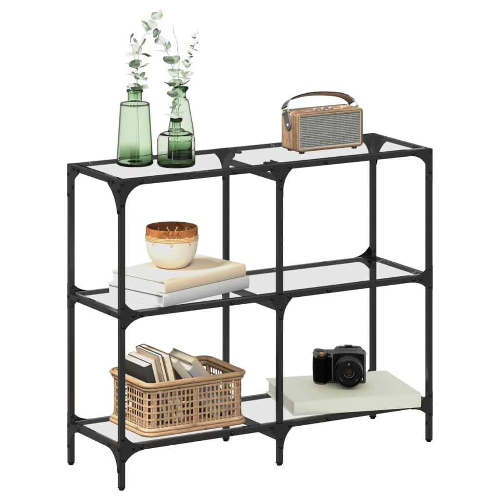 Table console avec dessus en verre transparent 98x30x81cm acier - XIOS