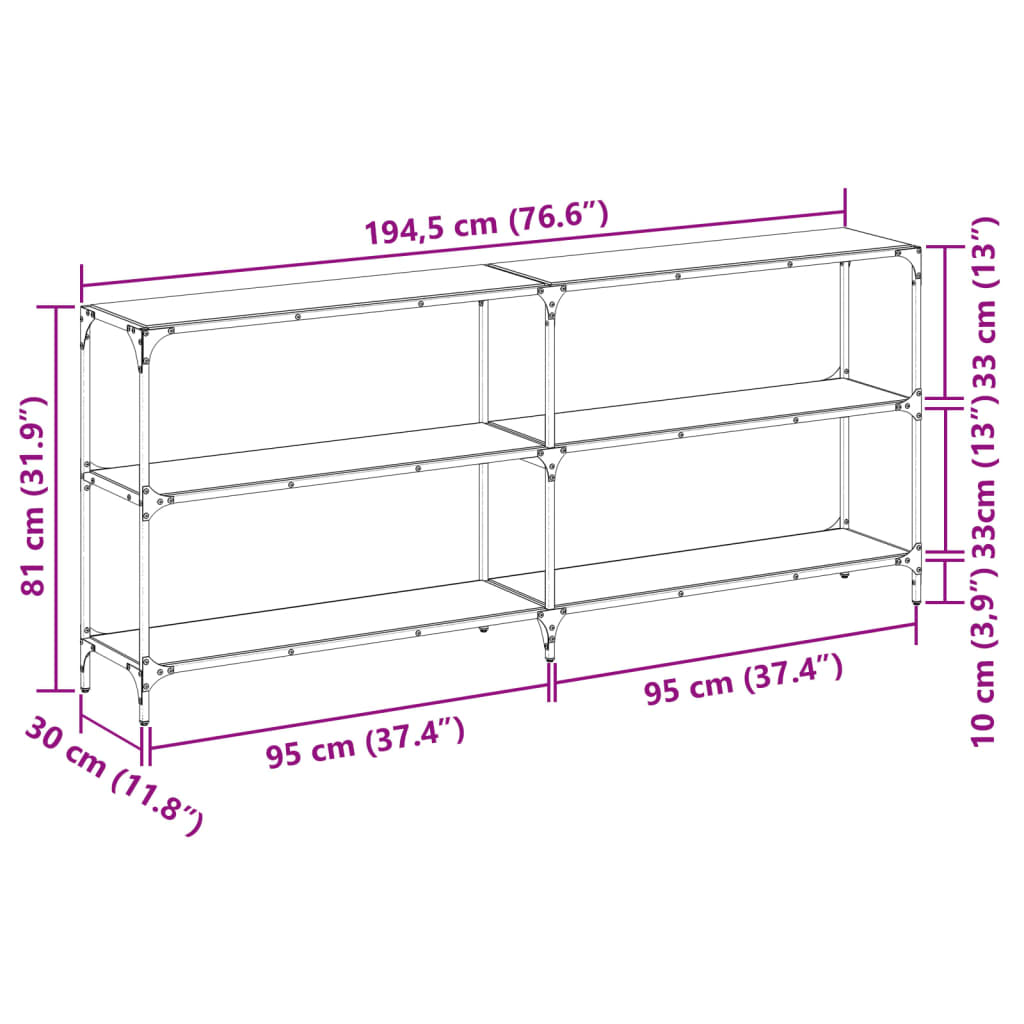 Table console avec dessus en verre transparent 194,5x30x81 cm - XIOS