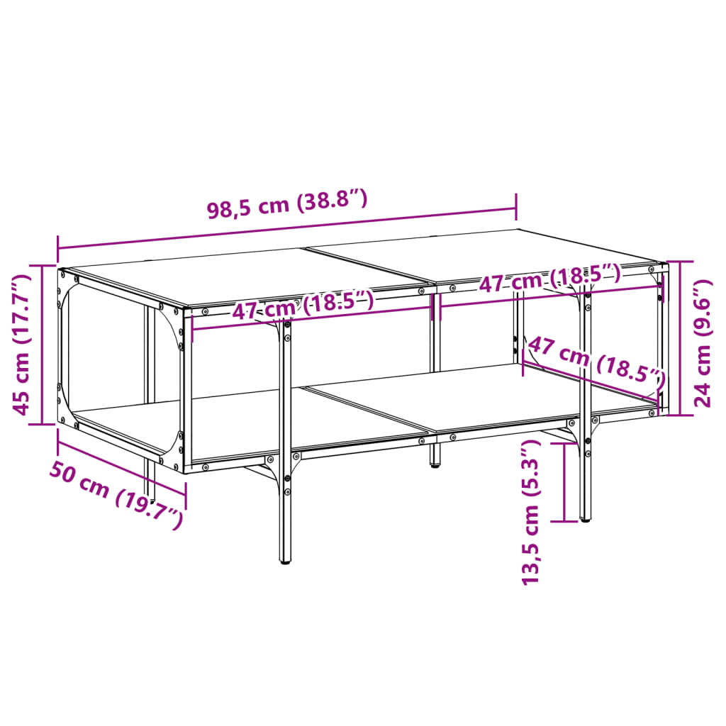 Table basse avec dessus en verre transparent 98,5x50x45cm acier - XIOS