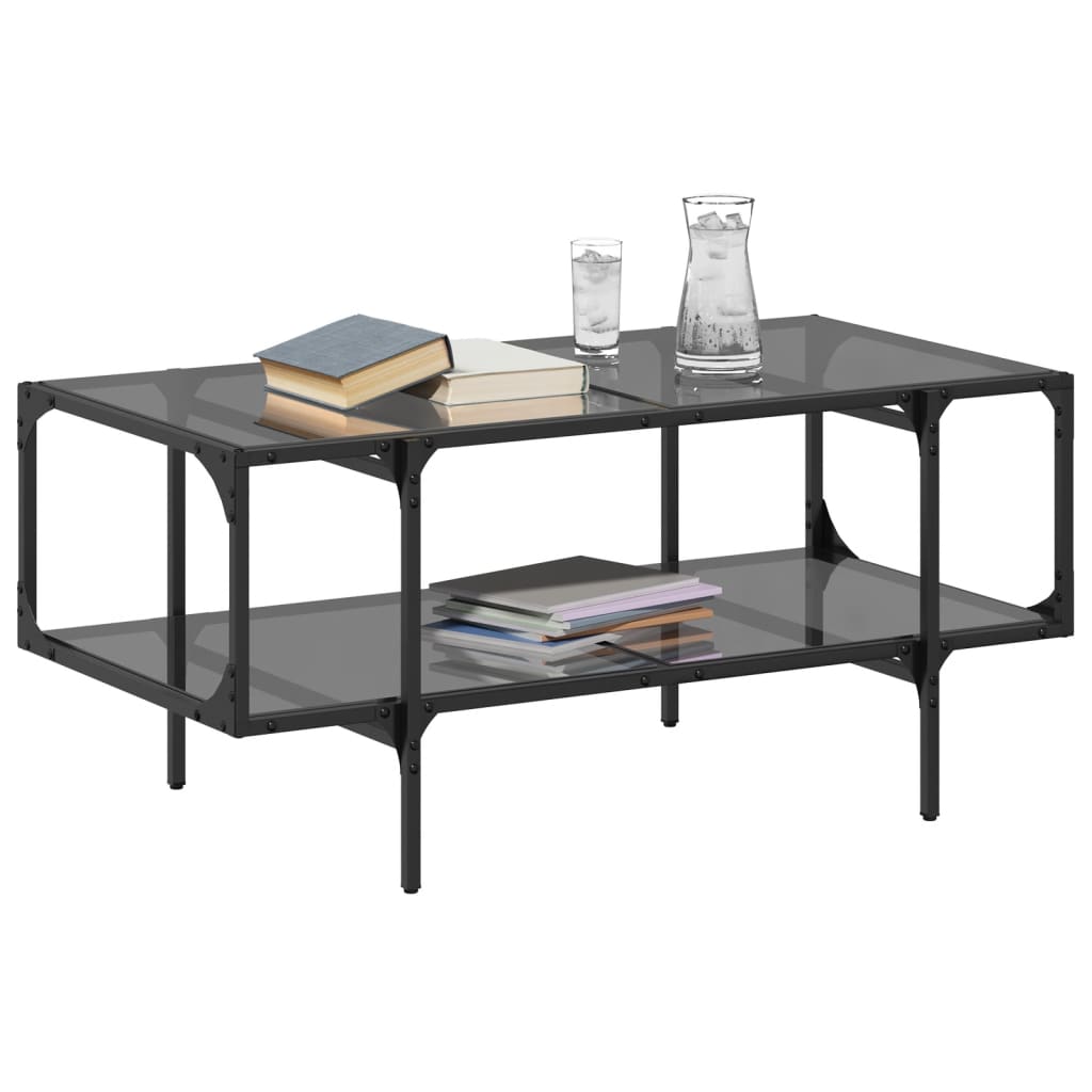 Table basse avec dessus en verre noir 98,5x50x45 cm acier - XIOS